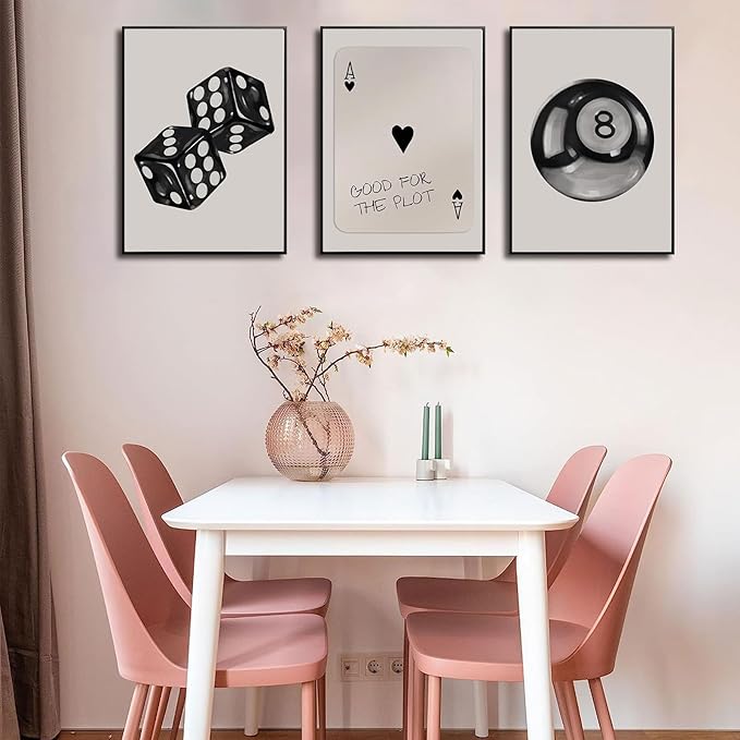 BOKPEN 3Pcs Black and White Poker Dice Wall Art Funky Retro Y2K Trendy Preppy