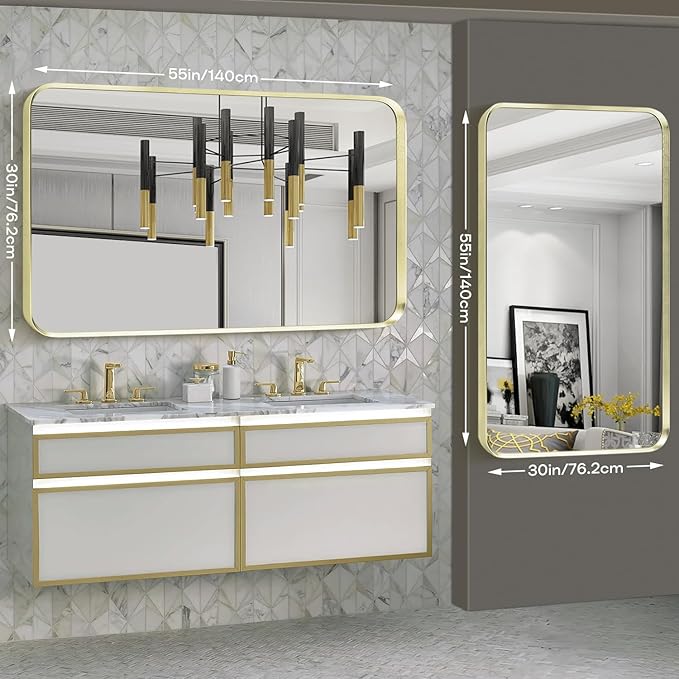 Gold Metal Framed Bathroom Mirror