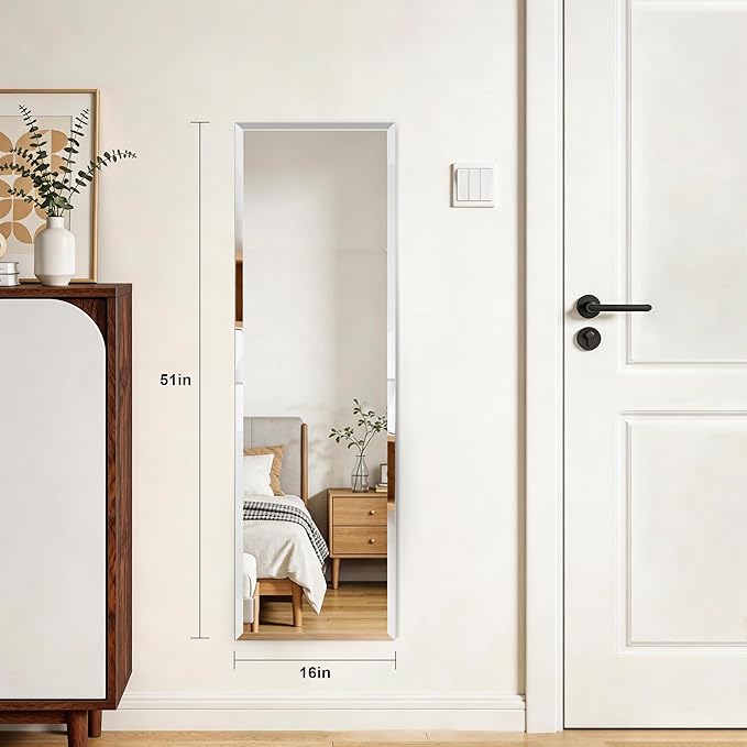 Frameless Mirror Full Length 51"x16" | Wall Mount Mirror Full Length Beveled