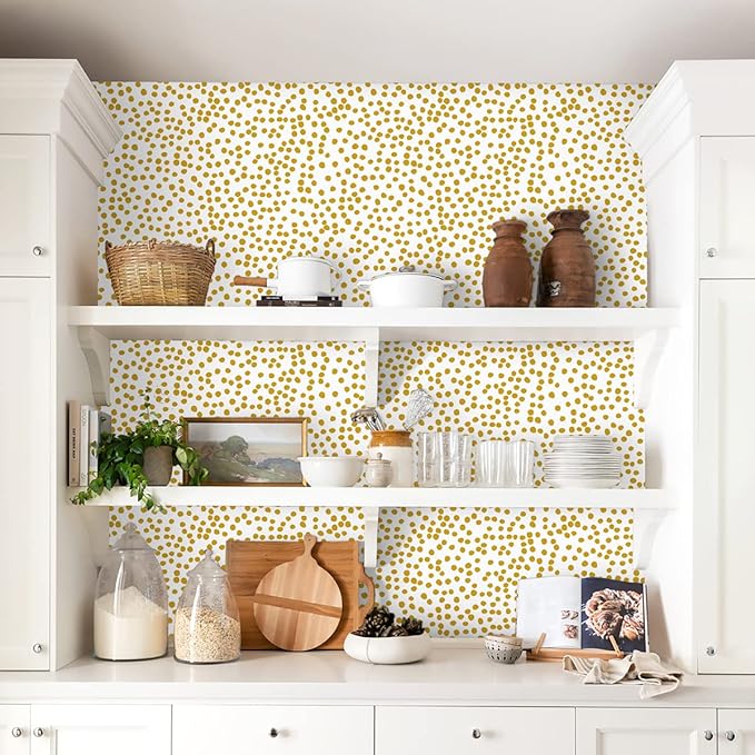 Jeweluck Yellow Polka Dot Wallpaper Yellow and White Peel and Stick Wallpaper