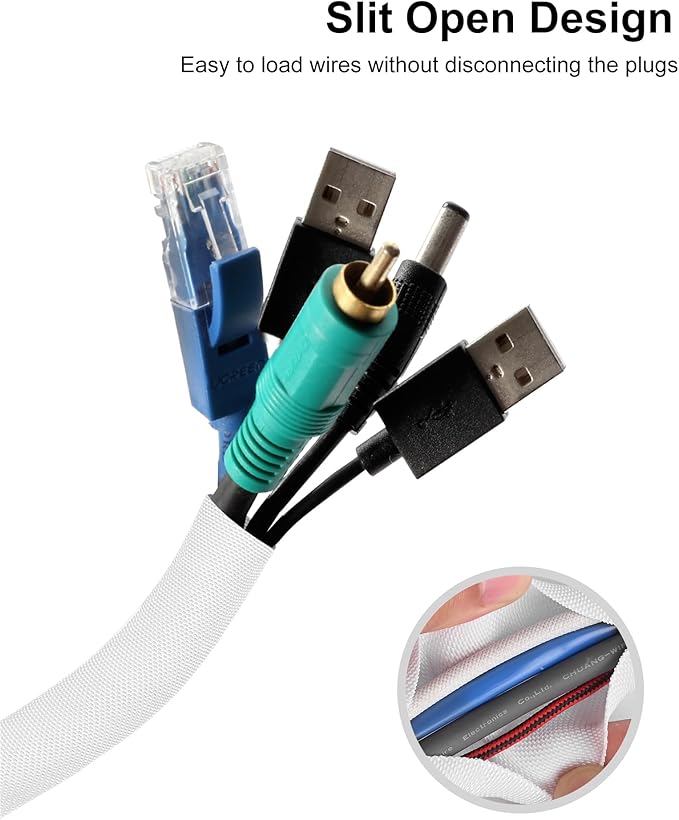 Secbolt Cord Protectors from Pets No Chew, 25ft - 1/2 inch Ultra Durable Cord Covers for Pets, Bite-Resistant Cable and Wire Protector for Cats, Dogs, Rabbits - White
