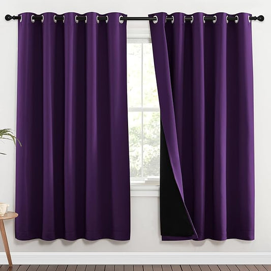 NICETOWN Royal Purple Full Shade Curtain Panels, 70 x 72 inch, Pair of Energy