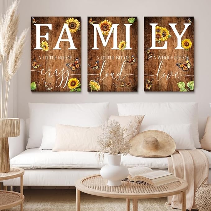 GUBIYU Farmhouse Family Wall Art Set of 3, Rustic Wall Decor