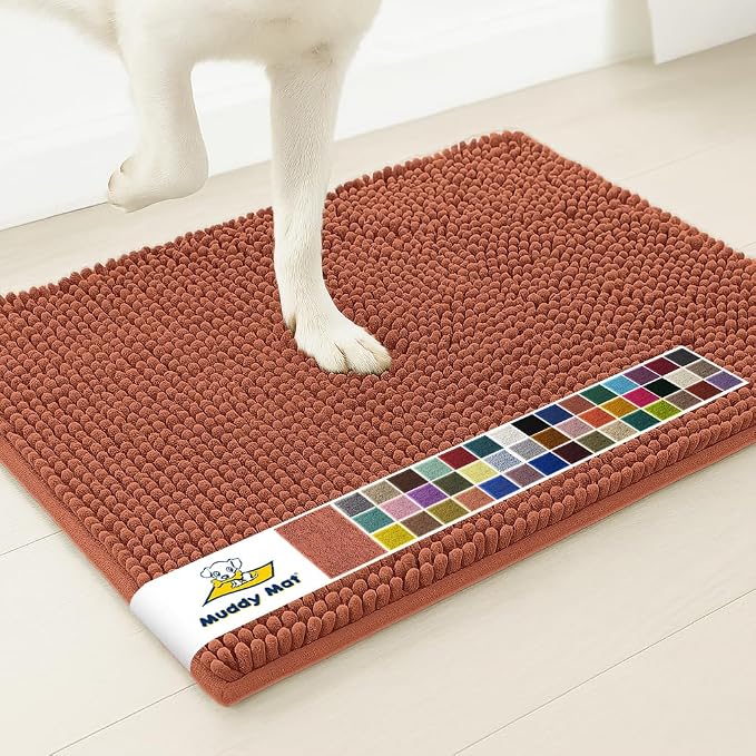 Muddy MatÂ® | Super Water Absorbent Door Mat Indoor, Microfiber Quick Dry Chenille Entryway Rug, Slip Resistant Front Door Mat, Indoor Mats for Entryway, Machine Washable Pet Rug, Orange 24" x 40"