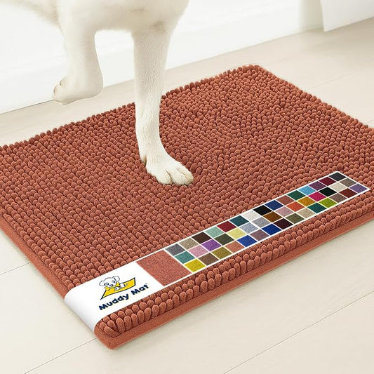 Muddy MatÂ® | Super Water Absorbent Door Mat Indoor, Microfiber Quick Dry Chenille Entryway Rug, Slip Resistant Front Door Mat, Indoor Mats for Entryway, Machine Washable Pet Rug, Orange 30" x 48"