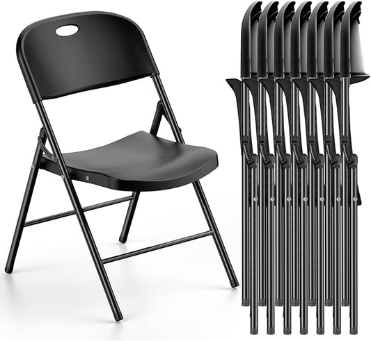 Nazhura 350 Weight Limit Heavy Duty Plastic Folding Chair with Reinfoced Steel Frame for Indoor and Outdoor, Wedding, Party, Restaurant, Meeting Room, Patio and Garden (8, Black)