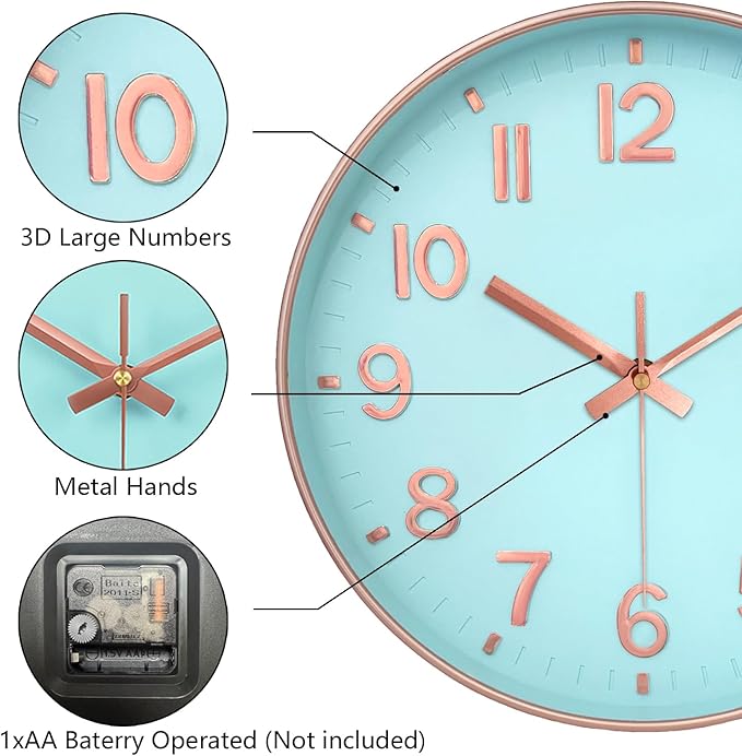 Modern Wall Clock, 10 Inch Digital Wall Clocks Battery Operated, Round Non