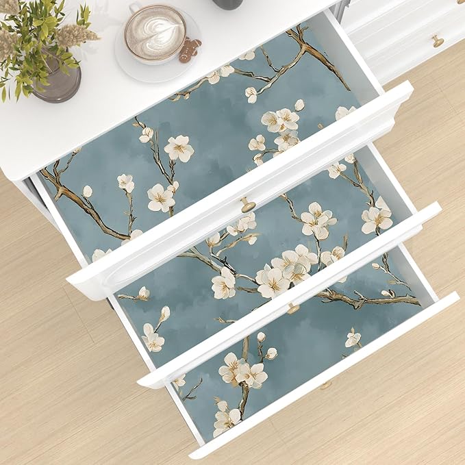 Vintage Floral Wallpaper Peel and Stick Blue White Flowers Contact Paper Vinyl