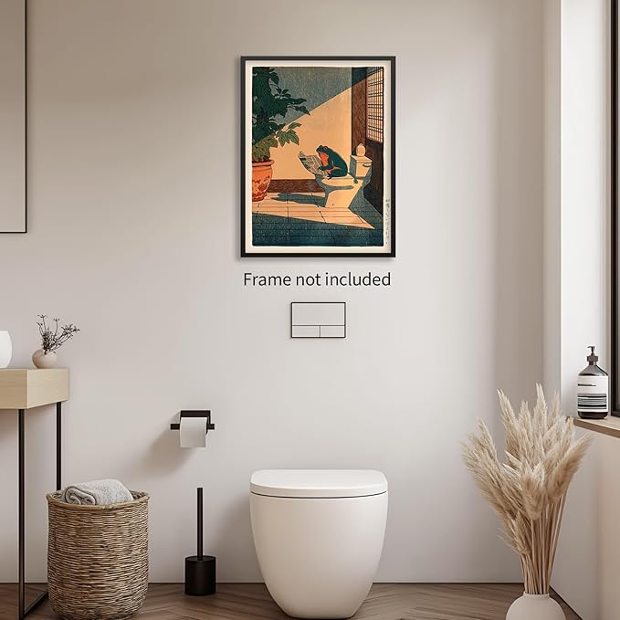Heltrappe Vintage Japanese Wall Art Funny Frog Bathroom Canvas Print Cute
