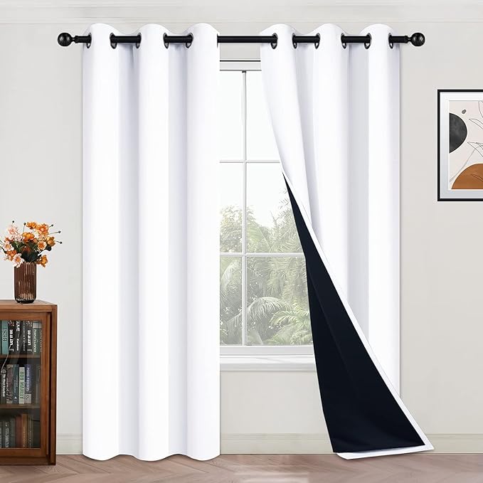 Yakamok Full Blackout Curtains 84 Inches Long, 2 Thick Layers Grommet Top