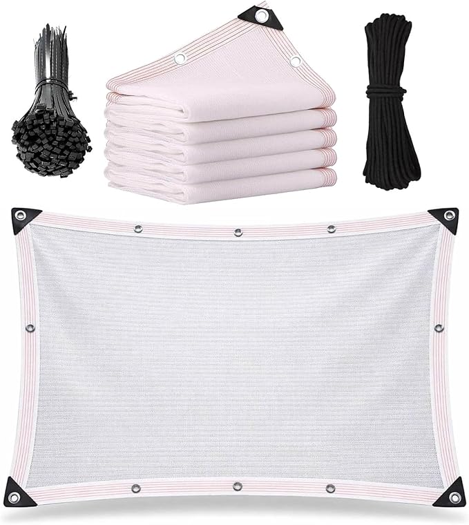 White Shade Cloth for Garden, 50% Mesh Tarp with Grommets, Breathable Sun Shade Cloth for Greenhouse, Plants Cover, Patio, Chicken Coops, HDPE Shade Net for Outdoor UV Resistant(34x52ft)