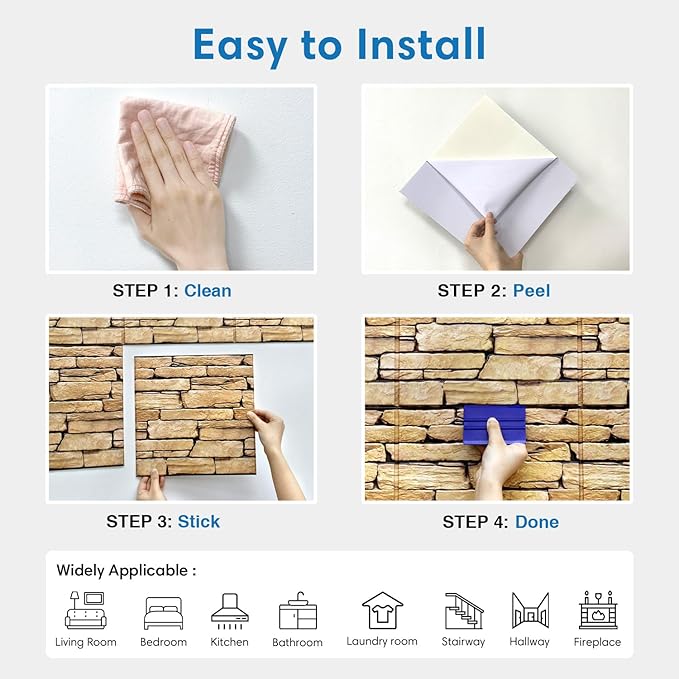 COMSTICKC Peel and Stick Faux Stone Wall Sticker Wall Panels, Not Real Stone