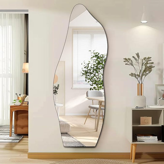 QDSSDECO Full Length Mirror 63"x24" Irregular Wall Mirror Wave Frameless