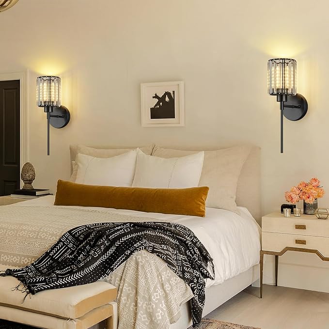 1- Pack Crystal Battery Operated Wall Sconces, Brushed Gold Rechargeable