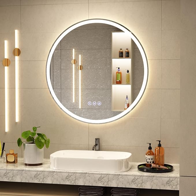 BEAUTYPEAK 30x30 LED Round Bathroom Mirror