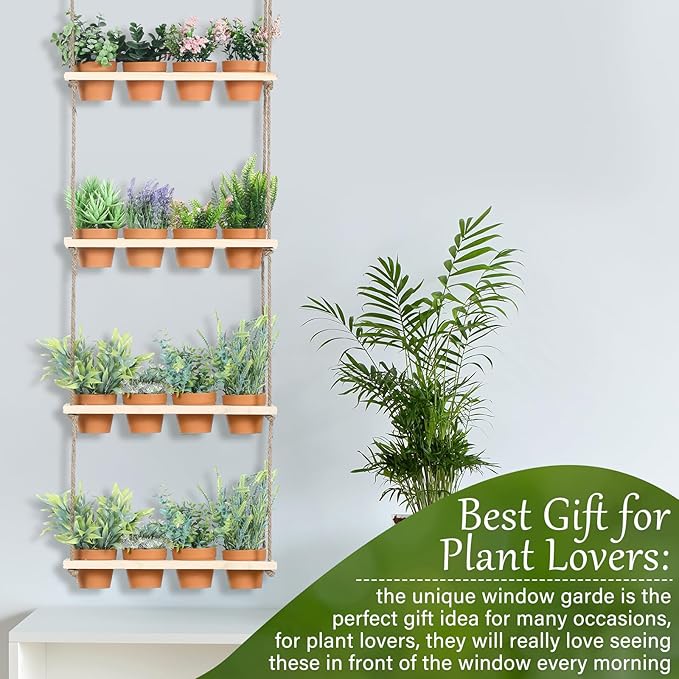 FillTouch 4 Tiered Window Plant Shelves Hanging Herb Planter Indoor Display