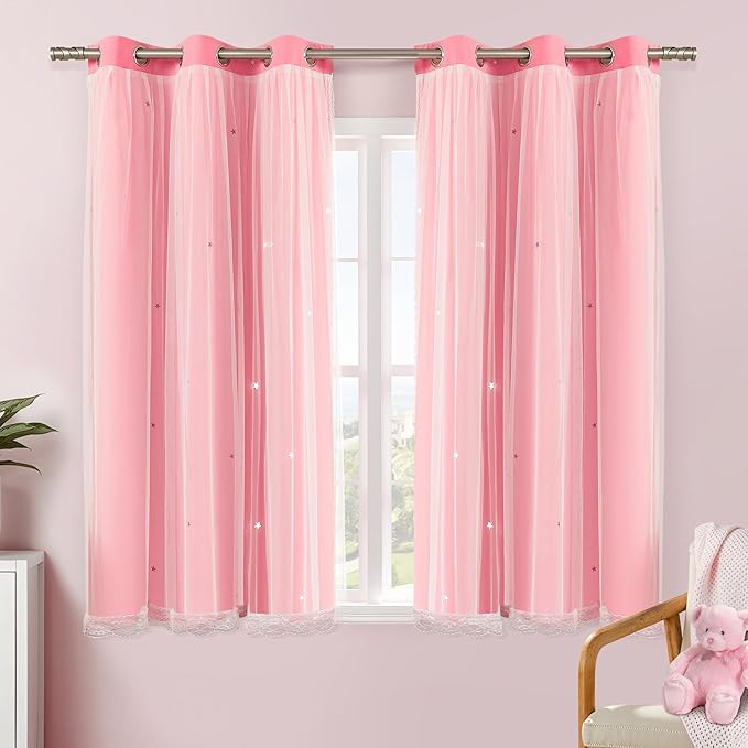 XiDi Pink Curtains for Bedroom, Girls Room Blackout Curtains, Kids Room