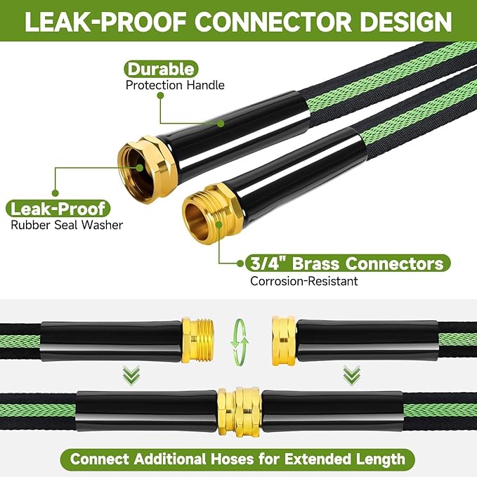 Garden Hose 25 ft Flexible Non-Expandable Water Hose Kink-Free Lightweight Leak-Proof High Pressure Durable Outdoor Portable Fabric Hoses Pipe with 3/4” Sturdy Fittings for Yard Lawn Car Wash