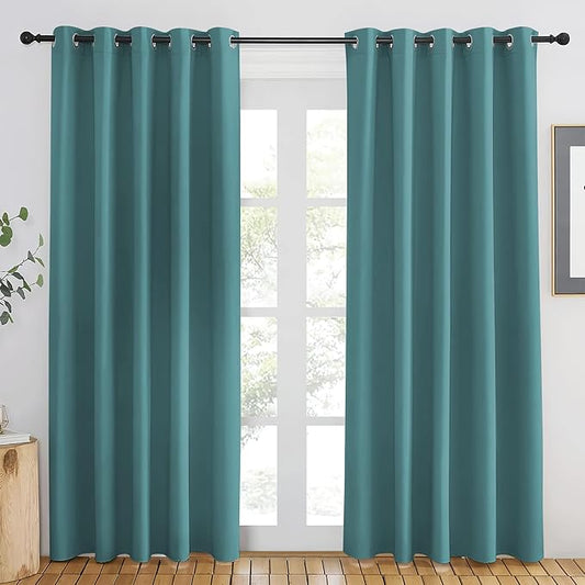 NICETOWN Sea Teal Blackout Curtains 84 inch Length, Grommet Top Room Darkening