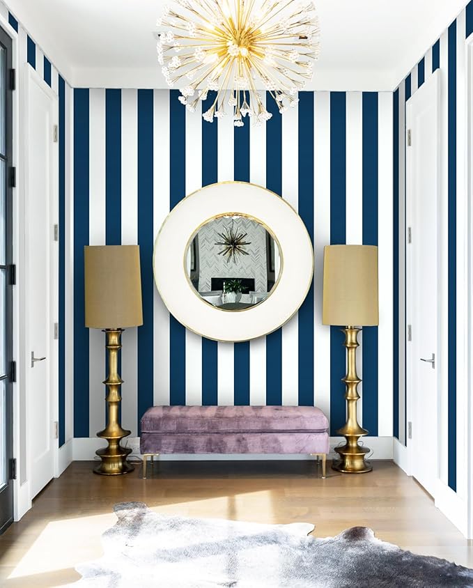 Guvana 118"x17.7" Blue and White Striped Contact Paper Navy Blue Peel and Stick
