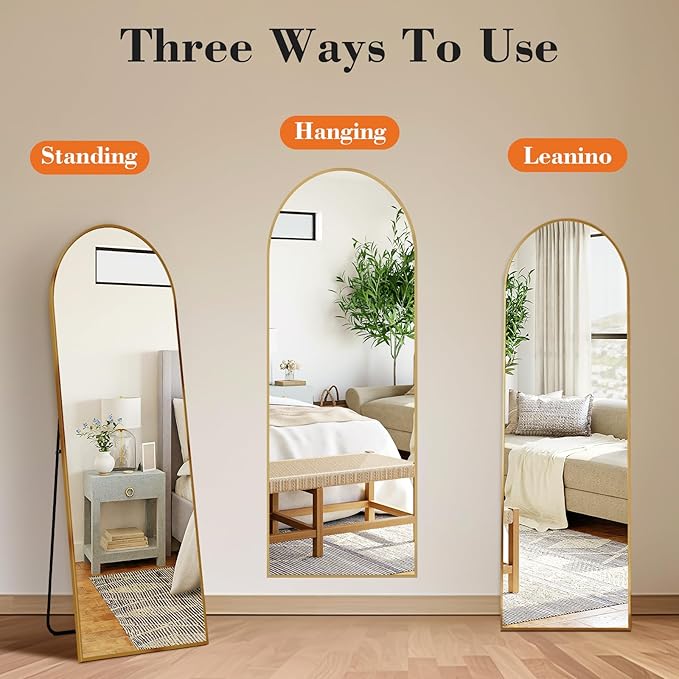 Sweetcrispy 58"x19" Arched Full Length Mirror, Leaning or Standing Full Body
