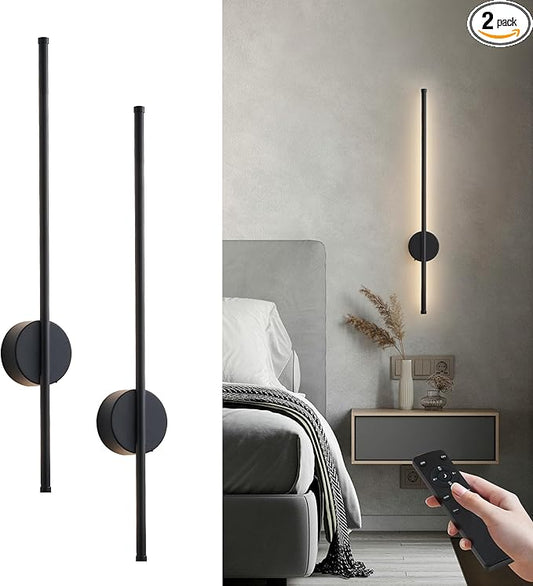 Battery Operated Modern Wall Sconces, Dimmable Wireless Wall Light Set of Two