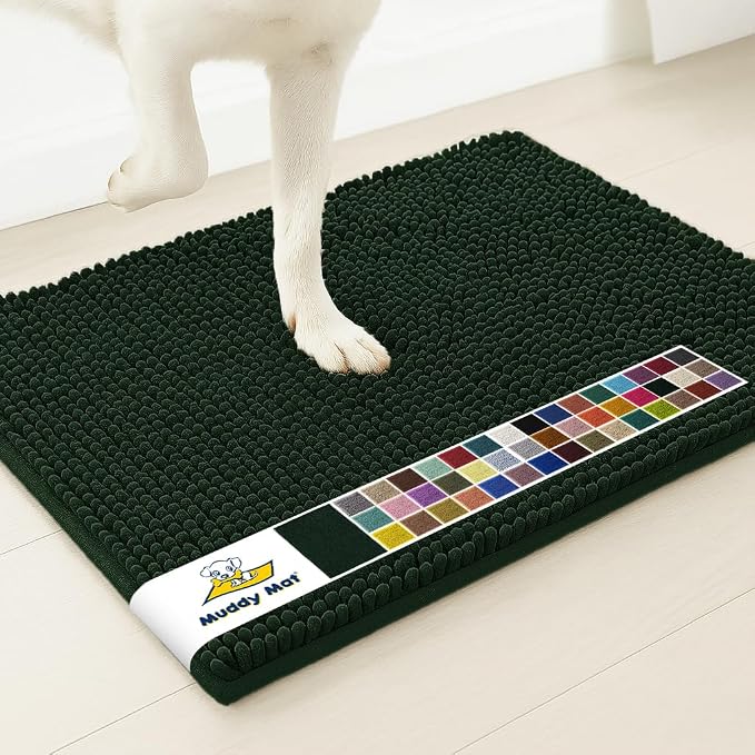 Muddy MatÂ® | Super Water Absorbent Door Mat Indoor, Microfiber Quick Dry Chenille Entryway Rug,Slip Resistant Front Door Mat,Indoor Mats for Entryway,Machine Washable Pet Rug, Hunter Green 3ft x 4ft