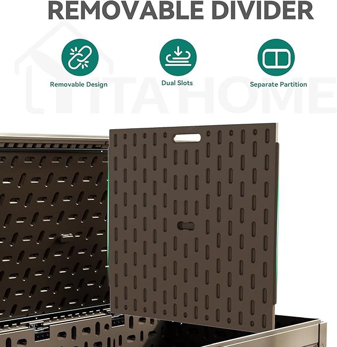 YITAHOME 320 Gallon Double-Wall Deck Box with Divider & Side Handles, Outdoor Large Storage for Patio Furniture Cushions, Garden Pool Accessories, Water Resistant & Lockable, Dark brown