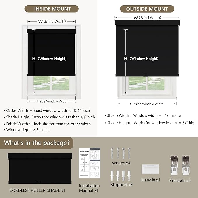 SUNOFF Cordless Blackout Roller Shades Blinds