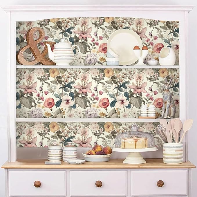 Jeweluck Floral Wallpaper Peel and Stick Vintage Floral Contact Paper Peel and