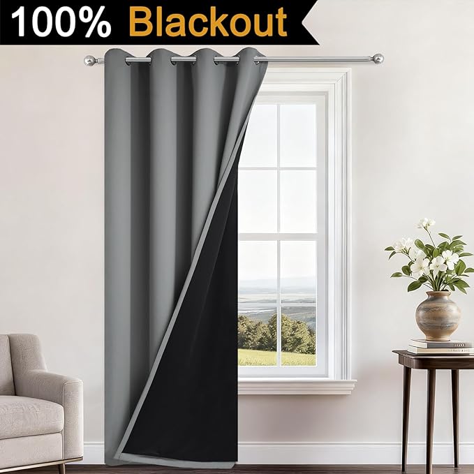 Yakamok 100% Blackout Curtains 84 Inches Long, 2 Thick Layers Heat and Full