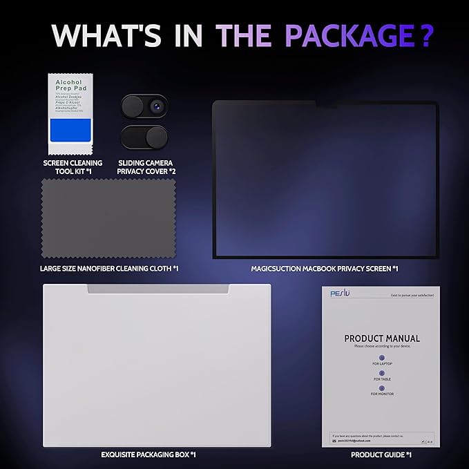 Peslv Privacy Screen for MacBook Pro 14 Inch (2021-2025, M1, M2, M3, M4, M5), MagicSuction™ Removable Anti Spy Black Protector, Glare Blue Light Filter for Mac Laptop Computer