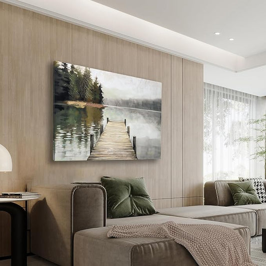 Nature Landscape Large Wall Art Canvas Picture，Horizontal Dock Forest Artwork