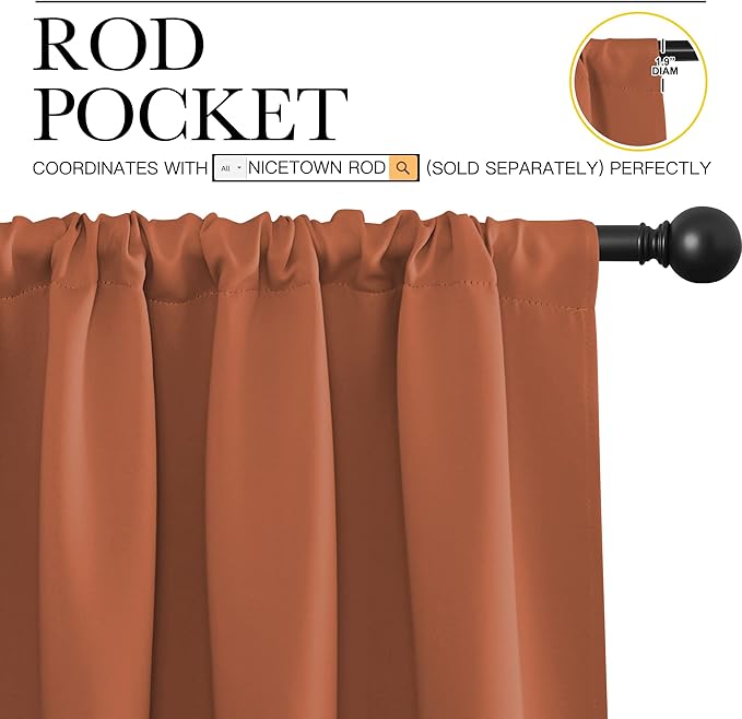 NICETOWN RV Blackout Curtains for Camper Windows, Burnt Orange, Kitchen Curtains