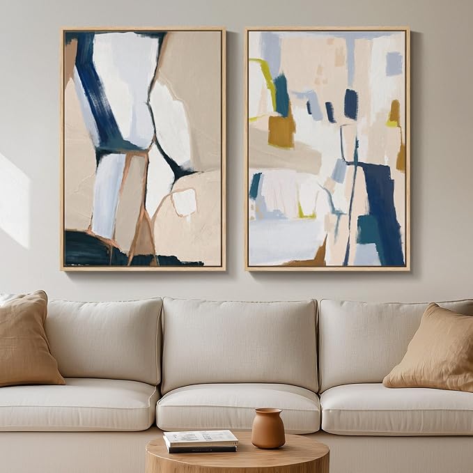 Large Framed Neutral Abstract Wall Art
