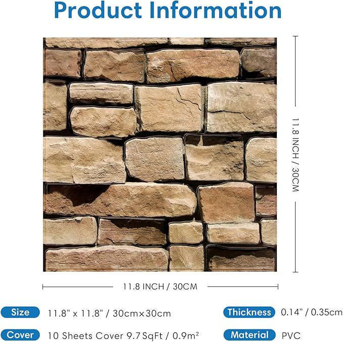 COMSTICKC 3D Faux Stone Wall Panel Peel and Stick Wall Stickers, Not Real Stone