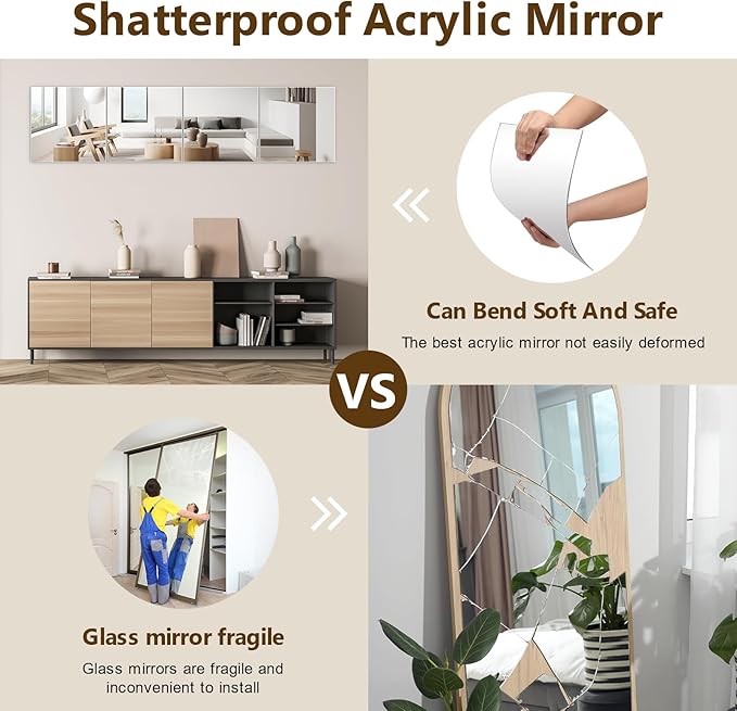 Shiftshade Mirror Wall Full Length, 12X14 Inch Unbreakable Mirror Tiles