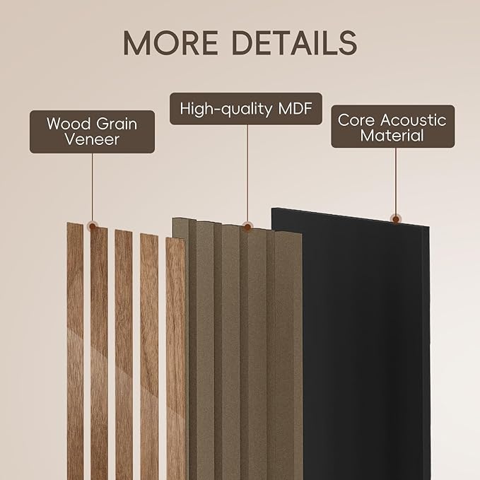 EVERECO 6 Pack Wood Panels for Wall 94.5" × 7.87" Acoustic Soundproof Wall Slat