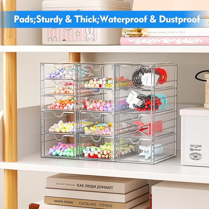 ARSTPEOE Acrylic Makeup Organizer with 13 Drawers, Bathroom Counter Organizer, Acrylic Organizers, Desk Organizer, Office Supplies, Storage Drawers for Cosmetic, Pencil, Coffee, etc 3 Pack