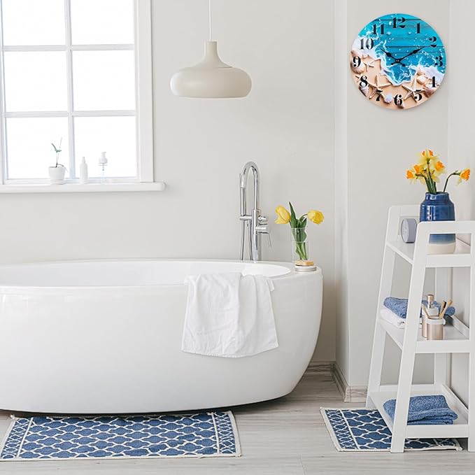Small Bathroom Wall Clock, Ocean Beach Glass Waterproof Wall Clocks