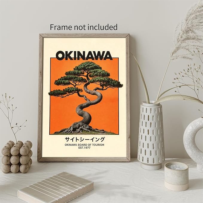 Heltrappe Japanese Canvas Wall Art Okinawa Prints Vintage Japanese Bonsai Tree
