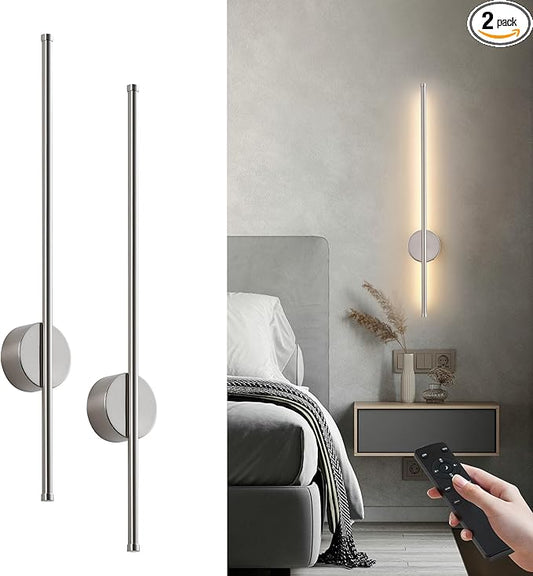 Battery Operated Modern Wall Sconces, Dimmable Wireless Wall Light Set of Two