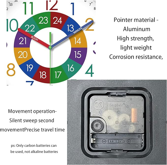 XFM Learning Clock for Kids Silent Non Ticking Battery Operated Colorful