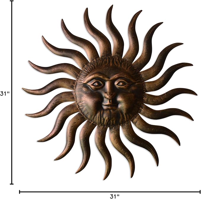 Comfy Hour 31" Sun Wall Decor, Large Metal Sun Wall Art for Outdoor Patio and Indoor Living Room, 3D Decorative Sunface Sculpture for Fence House and Yard, Artisan Crafted Iron Accent, Bronze Finish