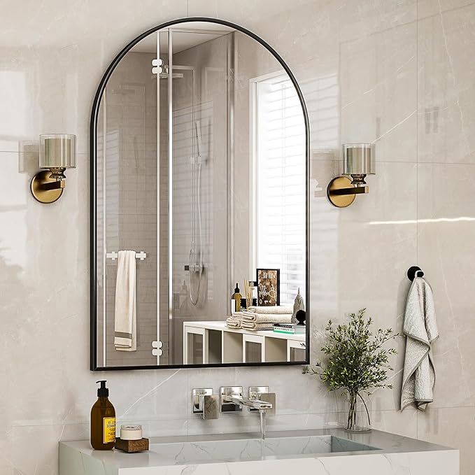 HARRITPURE Arched Wall Mirror – 30"x40" Arch Bathroom Mirror Metal Frame Vanity