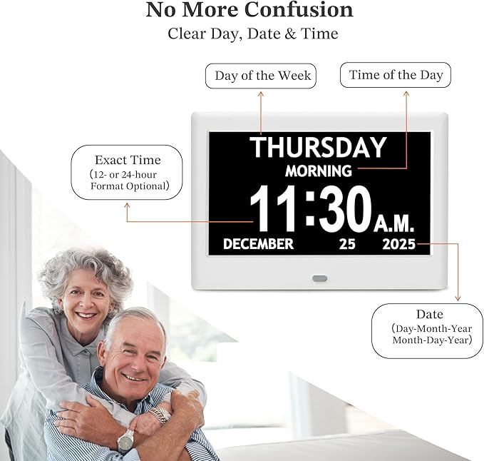 7'' Dementia Clock For Seniors, Large Display Digital Clock
