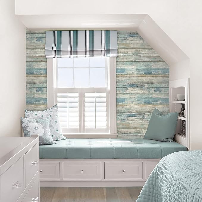 practicalWs 17.71''x 393.7''Blue Distressed Wood Wallpaper Self-Adhesive Peel