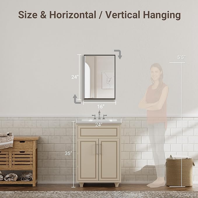 Black Bathroom Mirror, Anti-Rust Black Framed Mirror