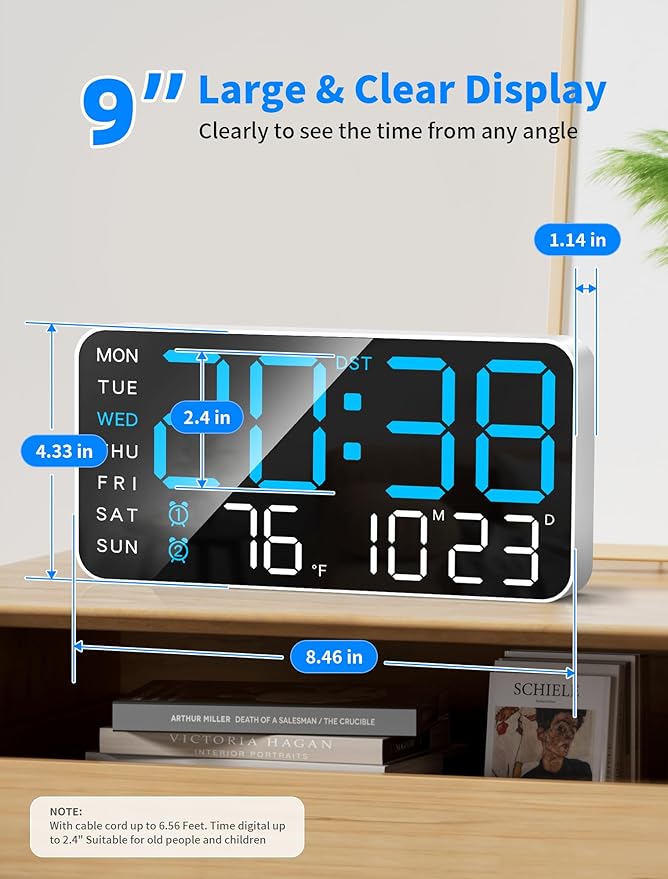 MASHI 8.4''Large Digital Wall Clock, Led Alarm Clock