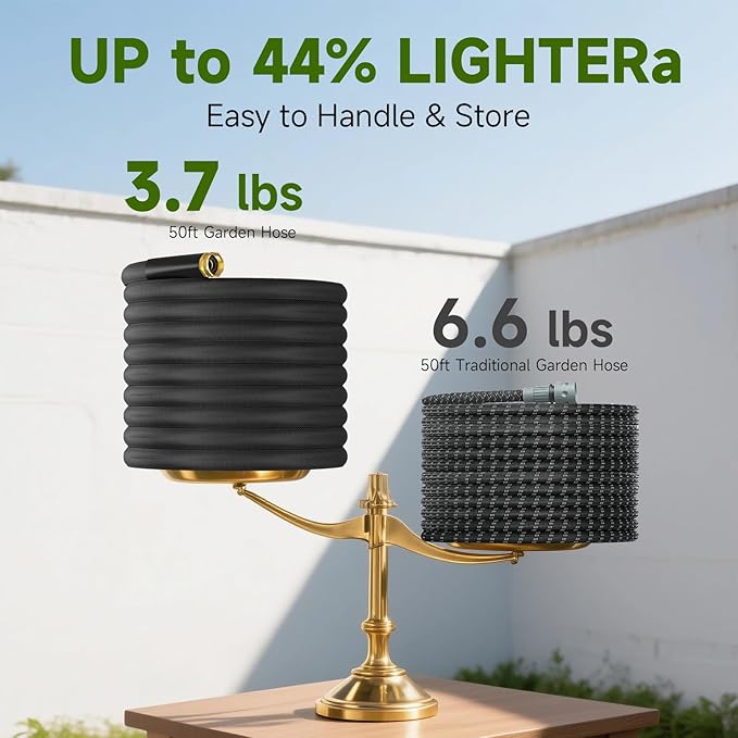 Garden Hose 50 FT, Non-Expanding Lightweight High-Pressure Water Hose with 10 Spray Nozzle, Portable No Kink Flexible Garden Hoses Pipe for Outdoor, Lawn, Yard, Car, House(500 PSI Max, 3/4" GHT)